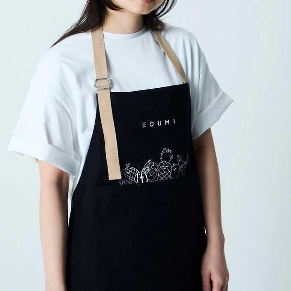 [MADE-TO-ORDER] EGUMI FRUIT PRINT APRON【BLACK】