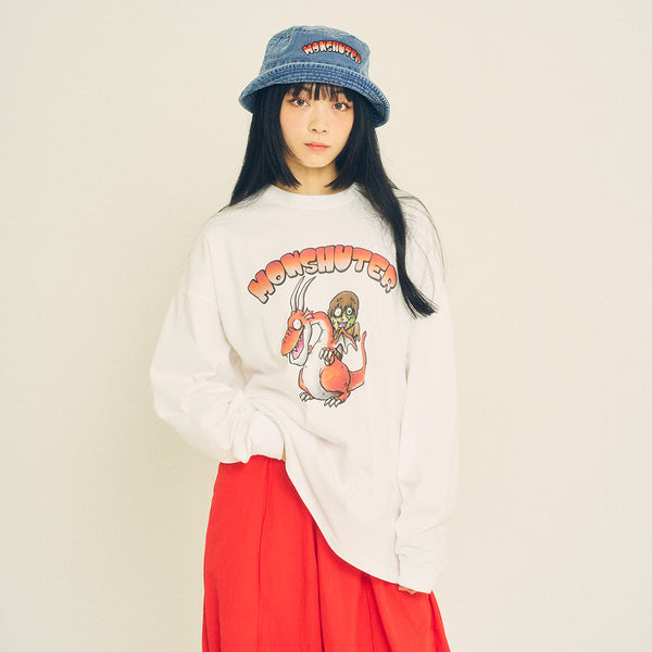 [MADE-TO-ORDER]  DRAGONZOMBIE BIG LONG SLEEVE TEE【WHITE】