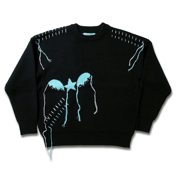 [MADE-TO-ORDER] WINGLE STAR & FEATHER COTTON-ACRYLIC SWEATER【BLACK】