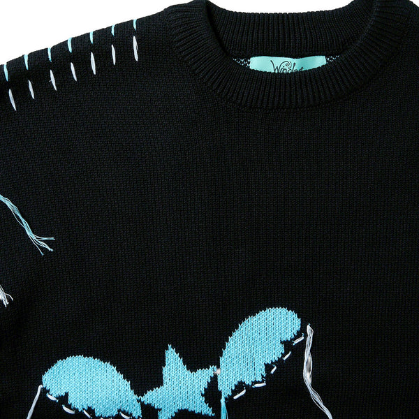[MADE-TO-ORDER] WINGLE STAR & FEATHER COTTON-ACRYLIC SWEATER【BLACK】