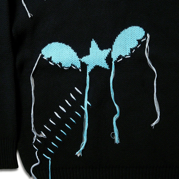 [MADE-TO-ORDER] WINGLE STAR & FEATHER COTTON-ACRYLIC SWEATER【BLACK】