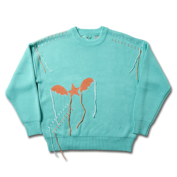 [MADE-TO-ORDER] WINGLE STAR & FEATHER COTTON-ACRYLIC SWEATER【MINT】
