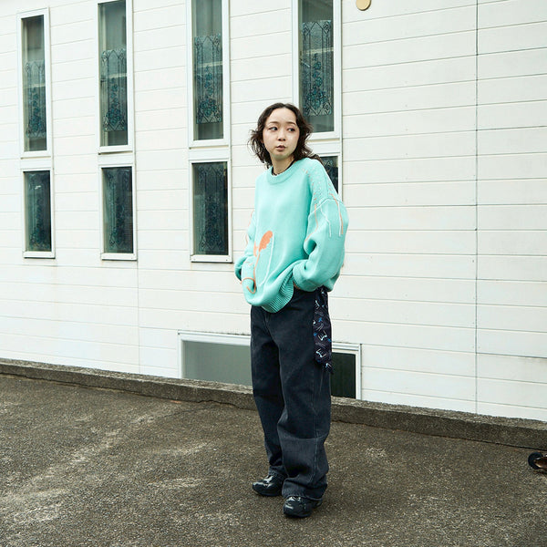 [MADE-TO-ORDER] WINGLE STAR & FEATHER COTTON-ACRYLIC SWEATER【MINT】